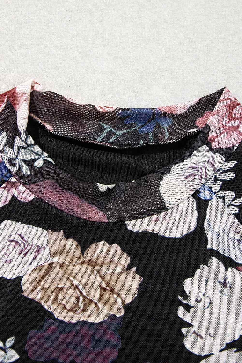 Floral Mock Neck Long Sleeve Mesh Top - Damned Threads